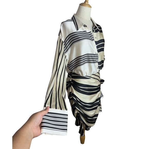 L'Academia Striped Kamile Asymmetrical Side Knot Satin Mini Dress Size Medium - Picture 6 of 12